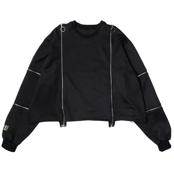 ACDC RAG - Uzurai Cyberpunk Zipper Oversized Black Cropped Top - Picture 1 of 2